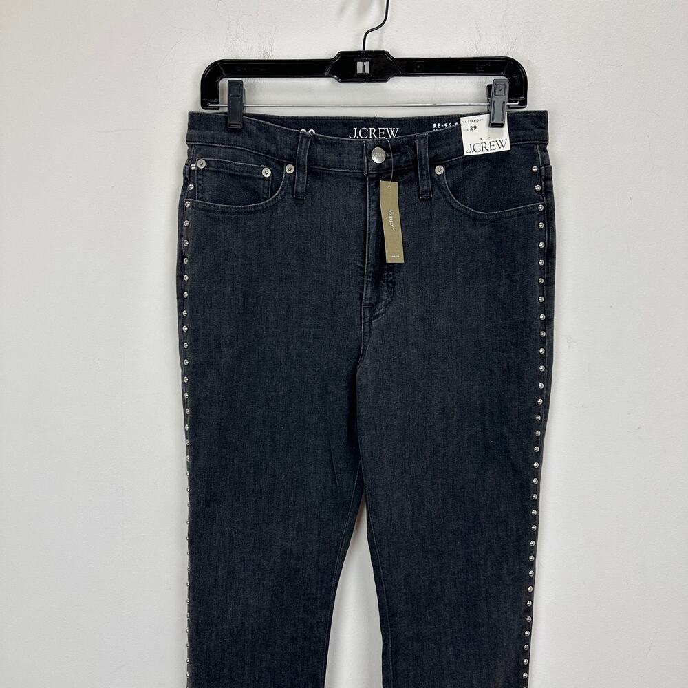 J.Crew Studded High Rise Straight Jean 1996 Semi Stretch Washed Black US 29 MWT - Picture 6 of 13